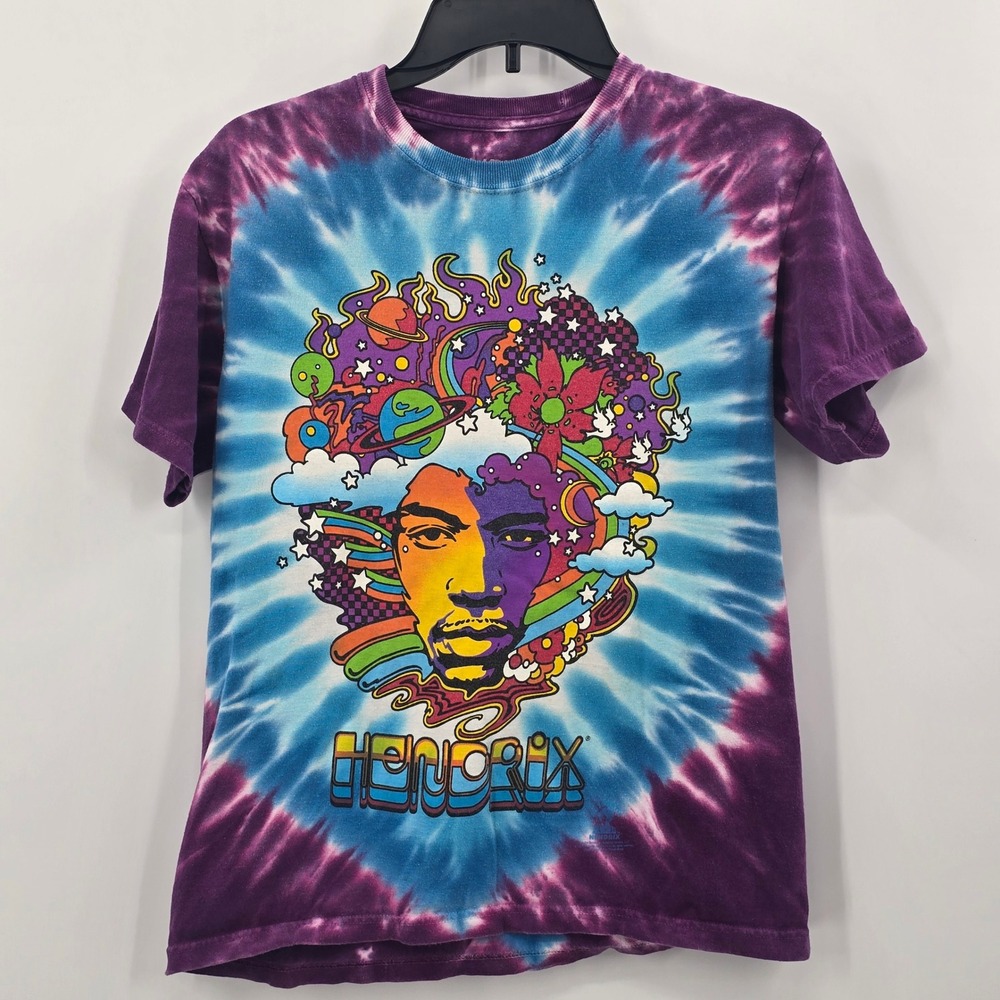 Liquid Blue Jimi Hendrix Tie Dye Graphic T-Shirt Purple Blue Psychedelic Small